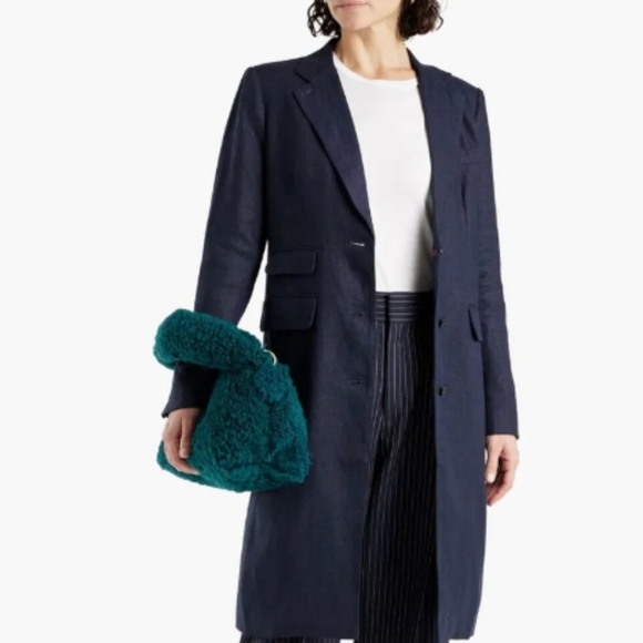 Alex Mill Garcons Coat In Linen Navy Longline Size L - Picture 1 of 11